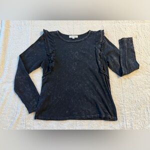 Eri+ Ali Dark Gray Ruffle Long Sleeve Top Size Medium EUC